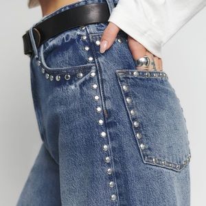 Reformation Cary Slouchy Wide Leg Jeans with Studs, size 34, new with tags.